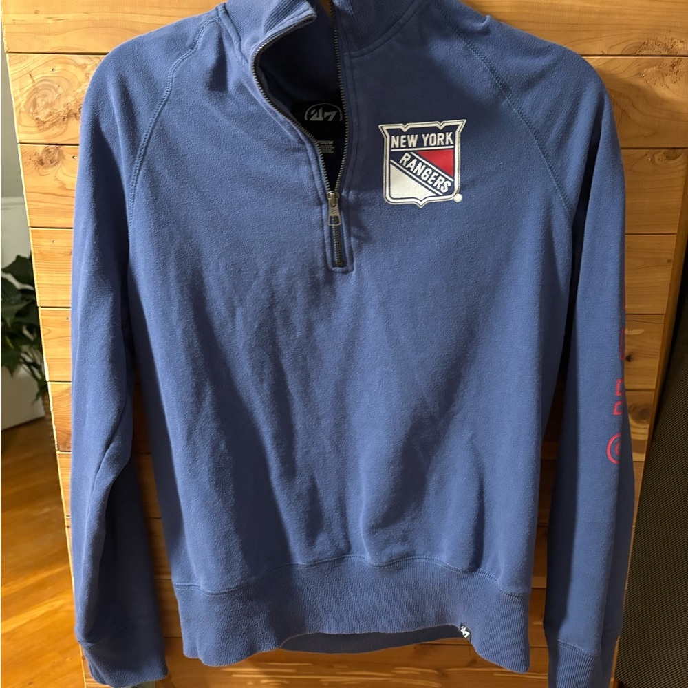 47 Brand Blue New York Rangers Quarter-Zip Hoodie